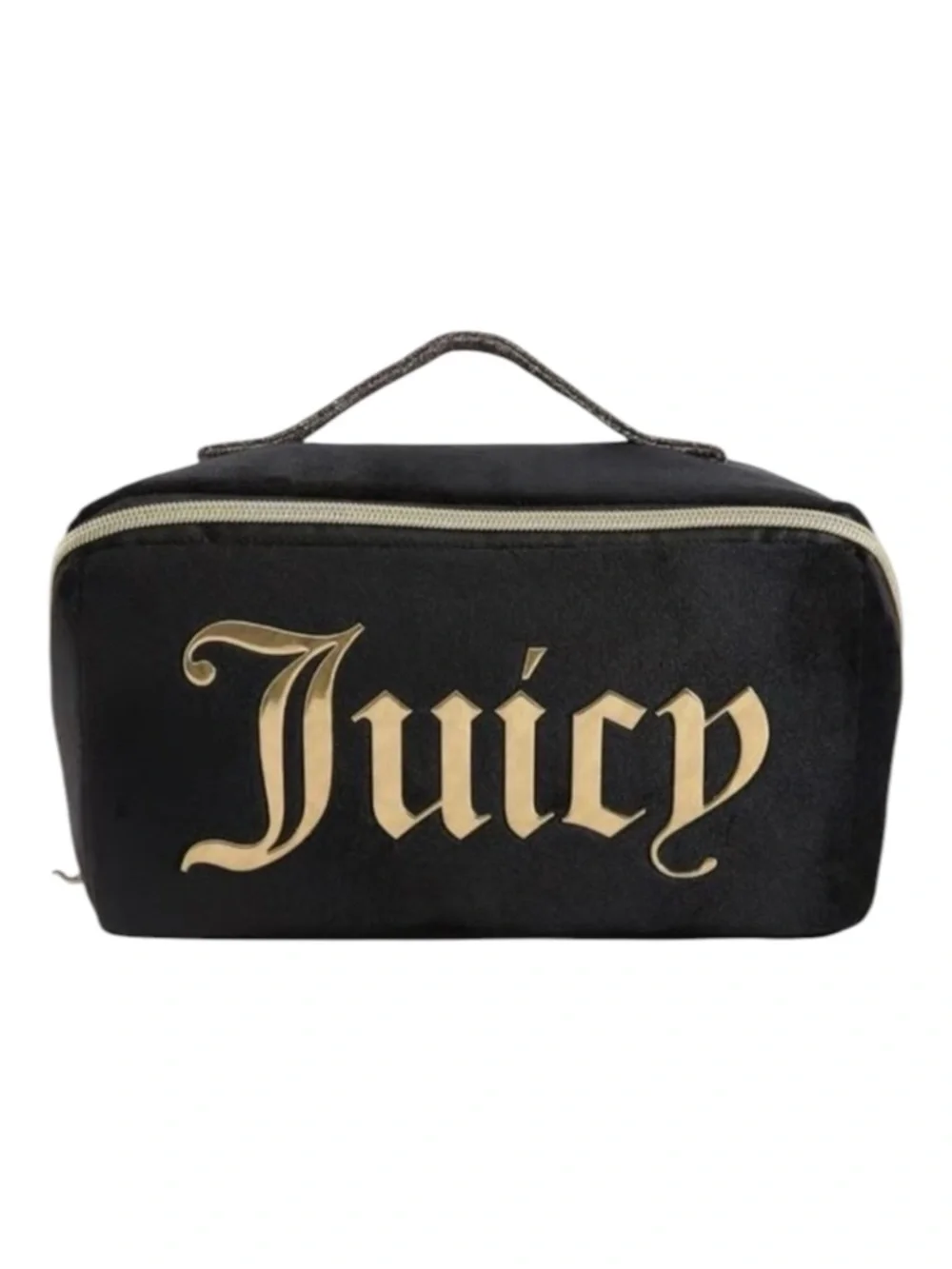 Juicy Couture Black Terry Velour Diagonal Loaf Cosmetic Case